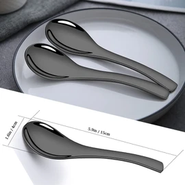 AOOSY Heavy-Duty Soup Spoons, Black Stainless Steel Asian Soup Spoons, 6.3 inches Thick Short Handle Ramen Spoons for Soup Cereals, Chinese Spoons, Table Spoons Set of 6