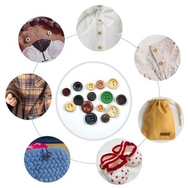 Handmade Wooden Button, 225 pcs Handmade Craft Sewing Button Round Shape 10 mm/ 11 mm/ 13 mm/ 15 mm Button with Plastic Storage Box Wood Buttons for Sewing and Crafting