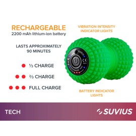 SUVIUS Vibrating Peanut Roller - 4 Vibration Levels - Rechargeable - Muscle Roller for Deep Tissue Massage and Muscle Recovery - Massager for Back, Neck, Foot, Leg, and Body - Black