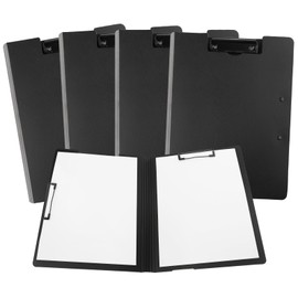 Pack of 4 A4 Clipboard with Lid, Lightweight Clipboard A4 Plastic for Business, Clipboard Made of Plastic with Two Clips, Black A4 Clipboard with 2 Clips for Business, Office, School