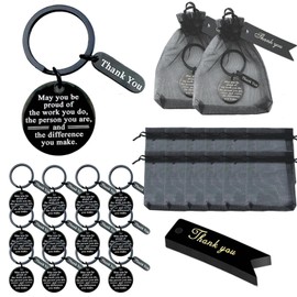 12Sets Thank You Gifts Bulk, Employee Appreciation Gifts with Greeting Cards Teacher Appreciation Gift, Black Keychain Inspirational Thank You Gift for Employees Coworkers Teachers Nurse Team