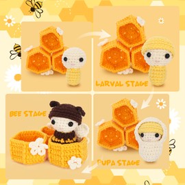 Crochet Kit for Beginners Adults - Bee Starters Crocheting Kits for Kids, Birthday DIY Craft Gift with Crochet Yarns, Hook, Step-by-Step Video, Instruction and Accessories