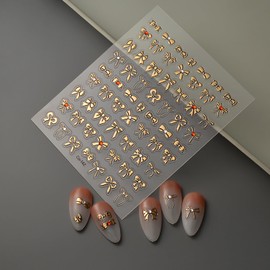 Gold 5D Embossed Nail Art Stickers Decals Bow Nail Stickers for Artificial Nail Art Golden Bowknot Design Self-Adhesive Different Gold Bow Manicure Decorations for Women Nails Supplies