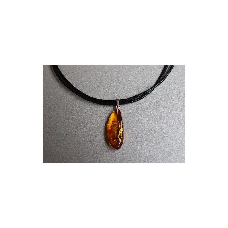 Einzigartige BERNSTEIN Kette Anhänger an gewachsten Baumwollband (Silber)