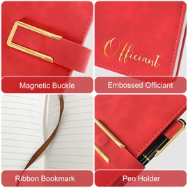 Wedding Officiant Book with Pen, 200 Pages A5 Lined Leather Wedding Journal Notebook, Pastor Ministers Sermon Officiant Gifts for Wedding Day Ceremony Proposal - Red