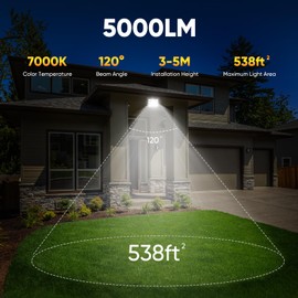 LED Outdoor Spotlight, 50 W, IP67 Waterproof LED Floodlight, 72 LEDs, 5000 lm, Super Bright Outdoor Spotlight, LED Shower, 7000 K Cool White Floodlight, Outdoor Spotlight for the Garden, Yard, Garage