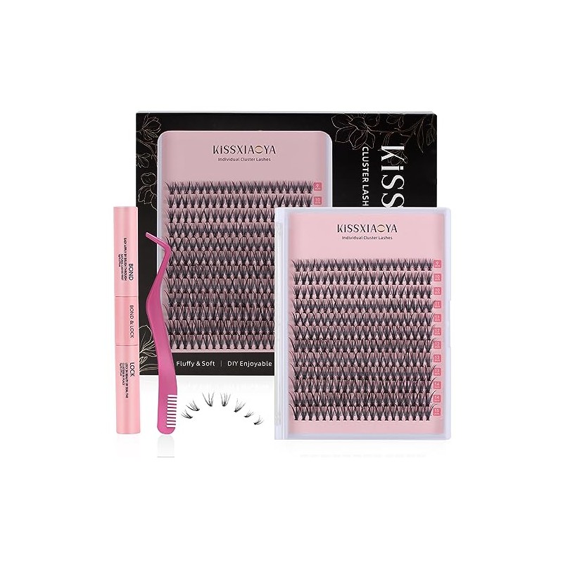 KISSXIAOYA Cluster Eyelash Extensions, 240 Pieces, 30D Curl Lashes, 9-15