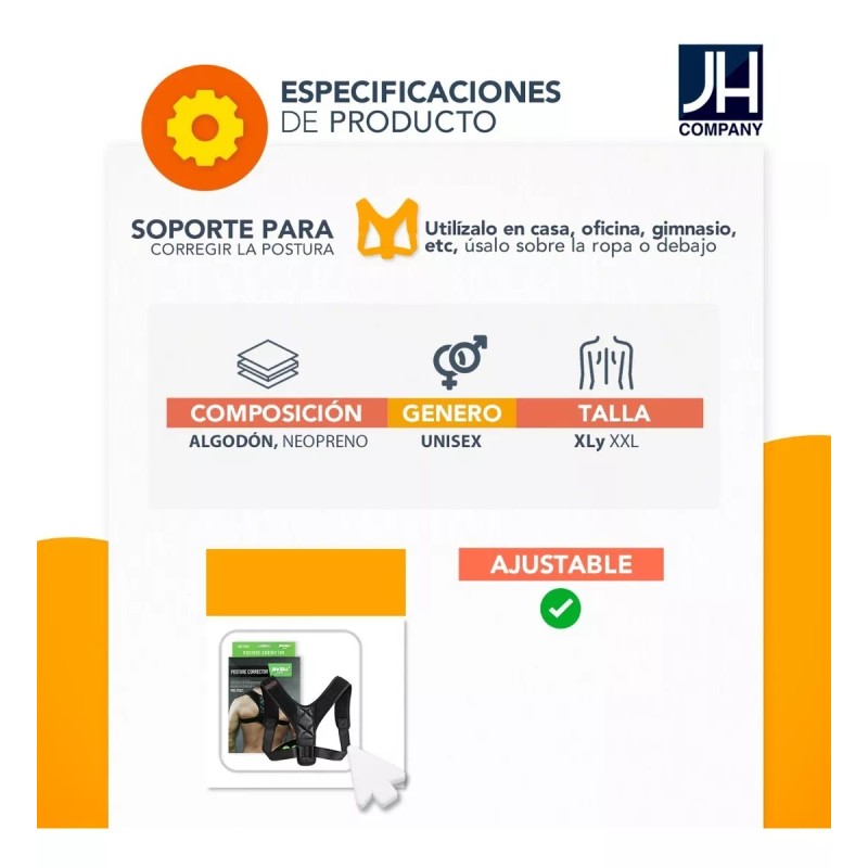 J.H. Company Corrector De Postura Espalda Soporte Ajustable Jb-7021