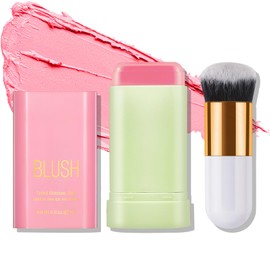 DAMUSI Pink Blush Stick for Cheeks Cream Blush Stick Multi-use Makeup Blush Stick,Solid Moisturizer Stick Blush Makeup with Brush,Natural Matte Finish Rubores de Maquillaje (Shy Pink)