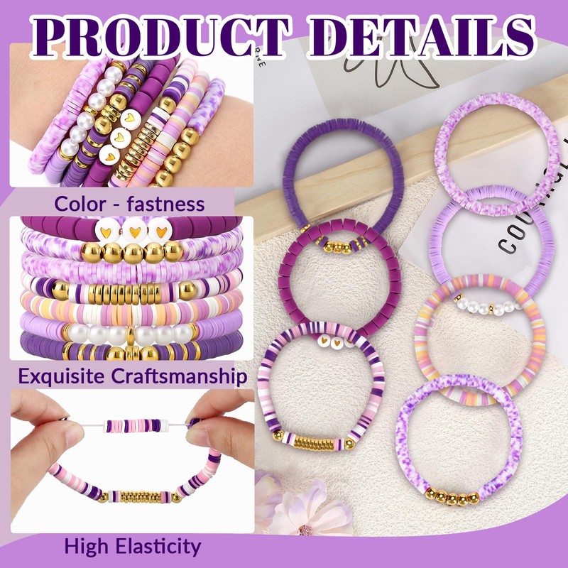 JOLYEAK 7PCS Friendship Bracelets,Heishi Clay Bead Bracelet,Stackable Preppy Bracelets for