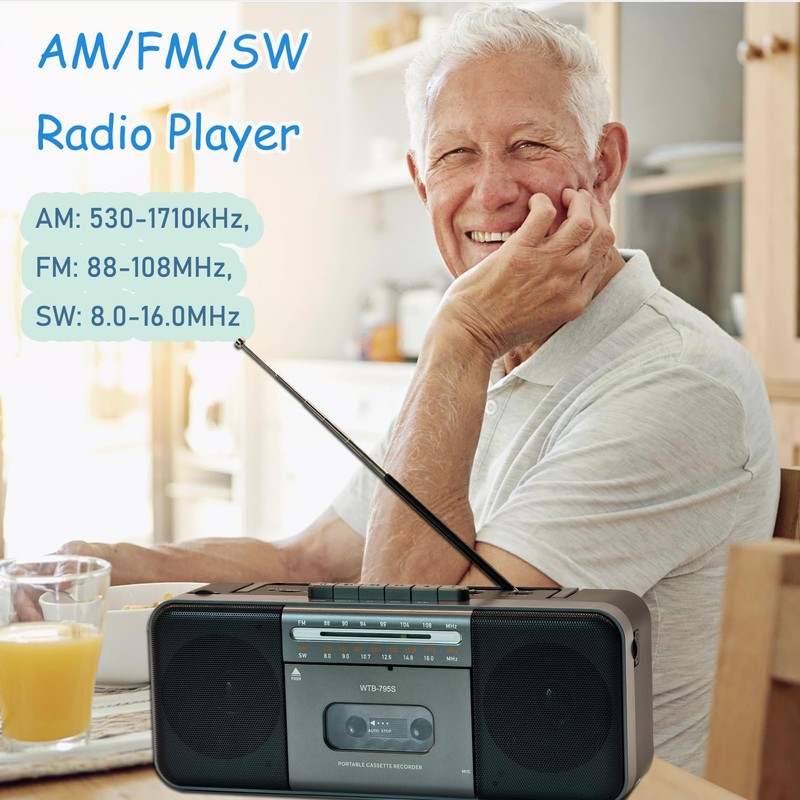 Portable Cassette Tape Player Recorder,AM/FM/SW Radio with Bluetooth,USB/SD, Big 10W