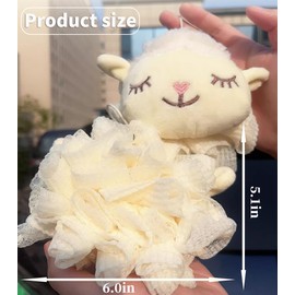 Fepgsy Kids Bath Loofah Sponge Exfoliating Body Scrubber [2-Pack],Cute Cartoon Sheep Shape Mesh Shower Bath Loofah Sponge Puff for Baby,Kids,Women,Boys and Girls