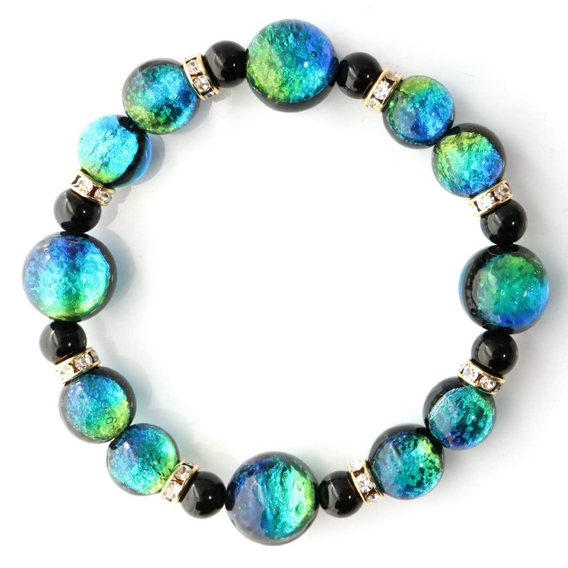 Gold Stone Luminous Firefly Glass Keramarin Bracelet, Okinawa, Power Stone,