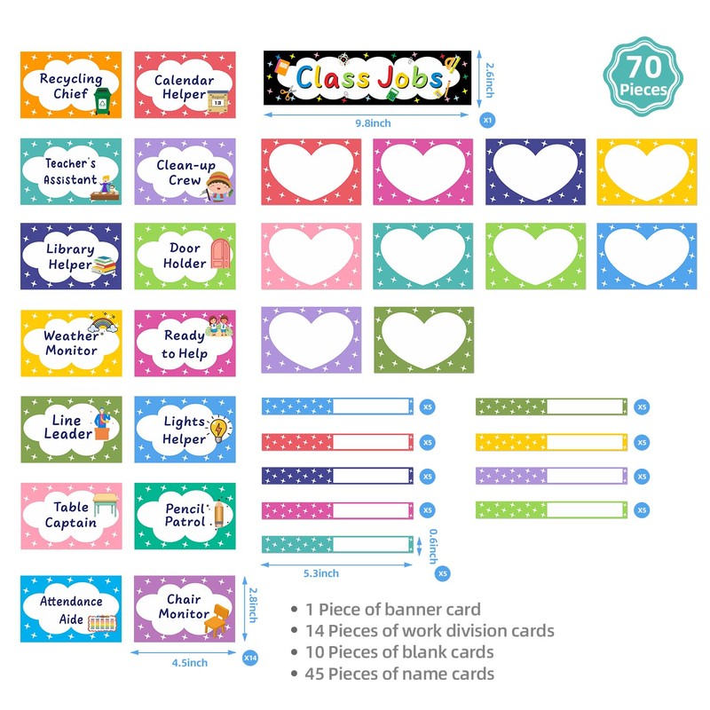 REGELETO Class Jobs Pocket Chart with 70 Colorful Dry Erase