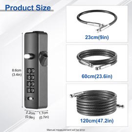 Gate Locks for Outdoor Fence, Bike Cable Locks Small Combination Lock with 3 Steel Ropes (9’’ / 23.6’’ / 47.2’’), Cable Lock for Bicycle, Luggage, Gate, Door, Locker, Cabinets (Grey, 1 Pack)