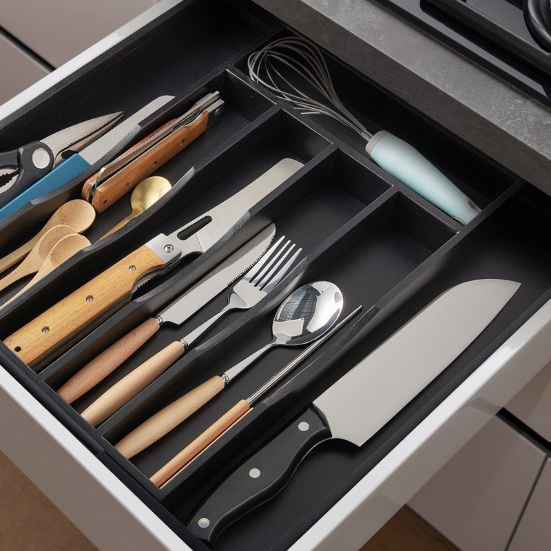 oridom 2-Piece Expandable Bamboo Kitchen Drawer Organizer for Cutlery and