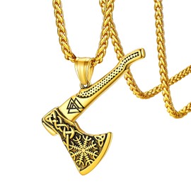 FaithHeart Retro Viking Style Mjölnir Pendant Necklace with Scandinavian Aegishjalmur Wolf, Valknut, Nordic Amulet for Men, Stainless Steel,