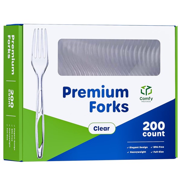 [200 Count] Premium Heavyweight Disposable Clear Plastic Forks…