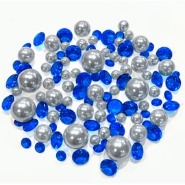 100 Floating Royal Blue/Navy Sparkling Gems & Glitter Silver Pearls-Fills 2 Gallons of the Transparent Gels for the Floating Effect- With Pre-Measured Prep Bags- 6 Warm White Submersible Fairy Lights
