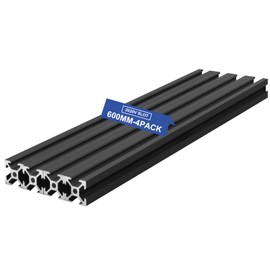 Seekliny 600mm 2020 V Slot Aluminum Extrusion Profile, 2020 Series Extruded Aluminum Rail 600mm, 20x20 Aluminum Extrusion, 20/20 Al Extrusion 600mm Black 4 Pcs for 2020 Corner Bracket Hardware