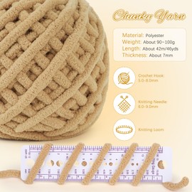 Aeelike Chunky Yarn 400g, 4 Pack Thick Wool for Knitting 100g Balls, Soft Fluffy Velvet Chunky Knitting Wool Beige Yarn for Crochet Blankets, Scarves and Amigurumi (Beige)