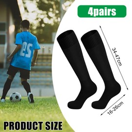 LURVOUS 4 Pairs Kids Football Socks, Grip Socks for Football Kids, Boys Girls Knee High Long Black Football Socks, Soccer Socks for Sports Age 5-12, Accessories for Football Boys (Polyester, Black)