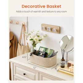 Small Woven Basket, 12 x 8 x 4.5 Inches, Storage Basket for Organizing, Cute Small Rope Shelf Closet Cube Storage Bins Baskets for Shelves, Dog Toy Gift Baskets Empty, 3 Pack Brown