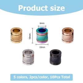 Hobbspring 5 Colors Paracord Beads Column Spacer Beads 10Pcs 304 Stainless Steel Grooved Tube Beads Metal Lanyard Beads 10mm Large Hole Beads for Bracelet Necklace Jewelry Making