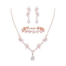 Clearine Zirconia Wedding Jewellery Set Teardrop Marquise Cluster Necklace Dangle Earrings and Tennis Bracelet Set for Women Bride Clear Silver Tone, Cubic Zirconia, Cubic Zirconia