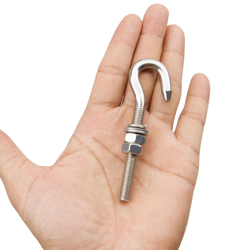 Rrina 8Pcs M8 Hook Bolt 304 Stainless Steel Eye Ring