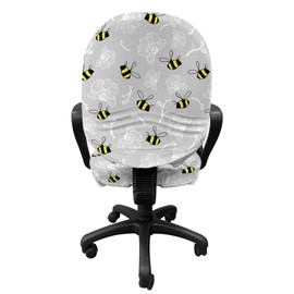 Ambesonne Entomology Office Chair Slipcover, Print of Bumblebee Buzzing Around Orchids, Protective Stretch Decorative Fabric Cover, Standard Size, Yellow Charcoal