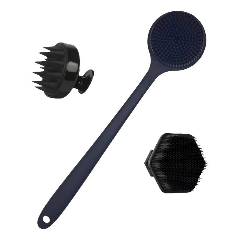 Kit 3 Cepillo Espalda Facial Cuero Cabelludo Silicona