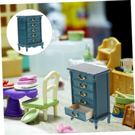 Garneck Mini Chest Mini House Furniture Accessories Display Miniatures Vintage Dollhouse Furniture Dollhouse Dresser 1 12 Scale Doll Cabinets Small Blue Plastic