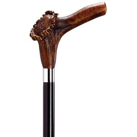 Walking Cane with Stag Horn Handle on Black Hardwood Shaft. Wt. Cap 250 lb