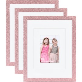NWDCLF 11x14 Glitter Picture Frame Set of 3, Stylish Sparkly Photo Frames with 8x10/5x7 Mat, Solid Wood and Real Glass for Wall Mount, Cute Home Office Decor, Pink