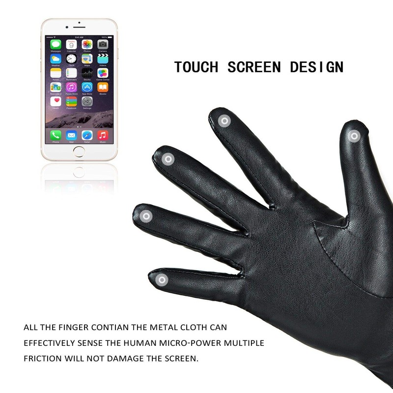 REDESS Winter Leather Gloves for Women, Wool Fleece Lined Warm