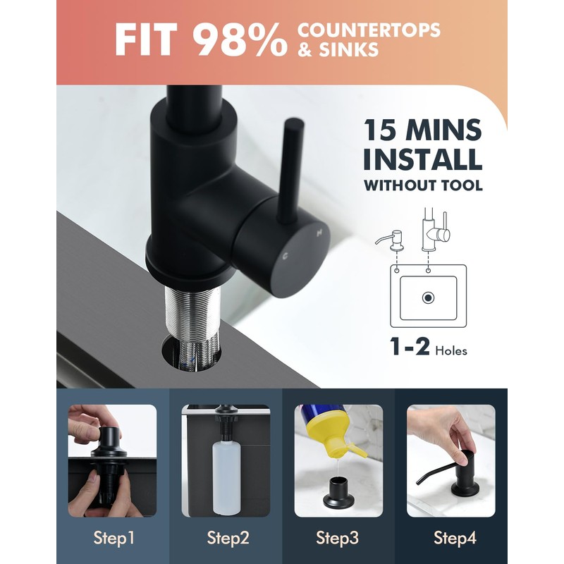 VFAUOSIT Black Kitchen Faucet with Soap Dispenser, 3-Mode Kitchen Sink
