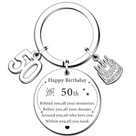 SMARGO 50th Birthday Keyring Gifts for Women Men Keepsake Gifts for 50 Year Old Women Men Happy 50th Birthday Gifts for Him Her