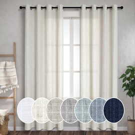 Natural Linen Curtains 2 Panel Set Grommet Faux Burlap Texture Light Filtering Semi Sheer Large Window Extra Long Drapes for Living Room Elegant Modern Rustic Country Farmhouse DEcor 52x108