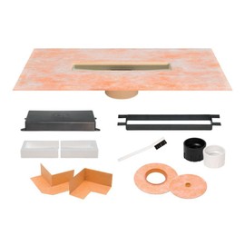 Schluter Kerdi-Line-Vario Flange Kit with Integrated Kerdi Collar - Adjustable Linear Shower Drain for Tiled Showers - Wall-Adjacent or Center Placement, 2-Inch NPT Outlets, PVC and ABS - KLVR2FLK