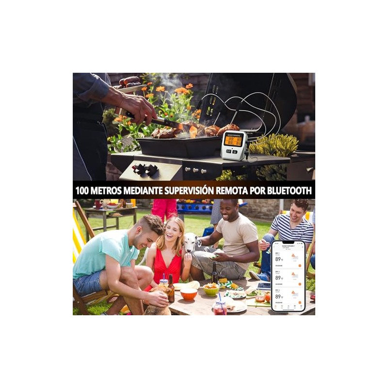Inalámbrico Termómetro Carne, Termómetro Digital Cocina con 4 Sondas,Meat Thermometer