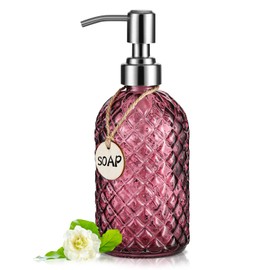MOCLIF 16 OZ Clear Soap Dispenser with 304 Rustproof Stainless Steel Pump Bathroom Kitchen,Refillable Liquid Glass Soap Dispenser for Hand Soap, Dish Soap, Lotion(Purple)
