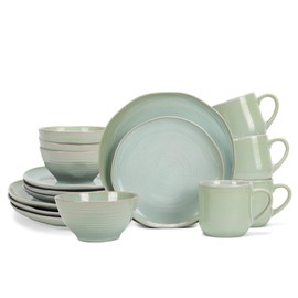 Elanze Designs Reactive Glaze Farmhouse Rustic Boho Ceramic Stoneware Dinnerware 16 Piece Plate Bowl Mug Dish Set - Service for 4, Seafoam Mint Green
