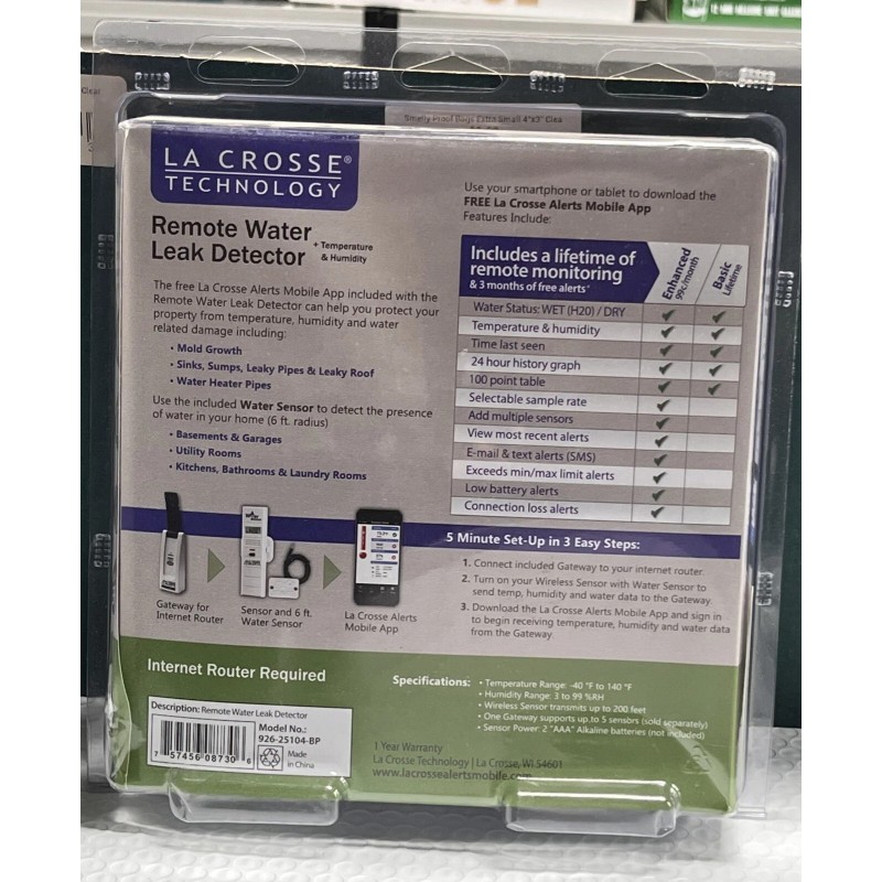 La Crosse Alerts Remote Temperature and Humidity Monitoring System w/Water