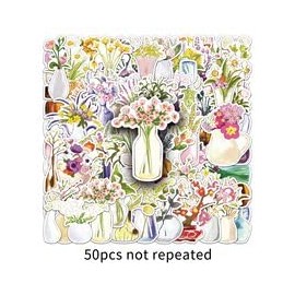 50PCS Vase Stickers for Luggage,Water Bottle,Bike, Laptop,Scrapbook,Motorcycle,Cars,Computer,Guitar,Suitcase,Cute Flower Waterproof Decal,Adults Girls Sticker,Retro Trendy Aesthetic Graffiti Decals