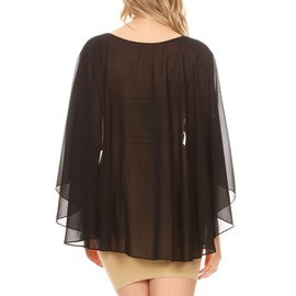 Sakkas 1921 - Anya Women's Soft Chiffon Wedding Bridesmaid Bridal Cape Wrap Bolero Shrug - Black - OS