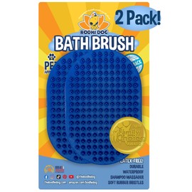 Bodhi Dog Shampoo Brush - Pet Grooming & Bath Supplies for Dogs and Cats - Bath Brush for Long & Short Hair - Premium Scrubber for Shower, Bathing & Massage (Two Pack, Blue)