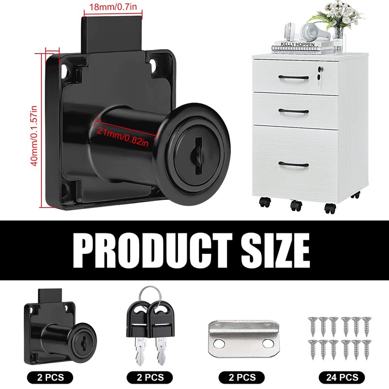 Desk Drawer Lock, 2 Pcs Cam Cupboard Locks with Key,