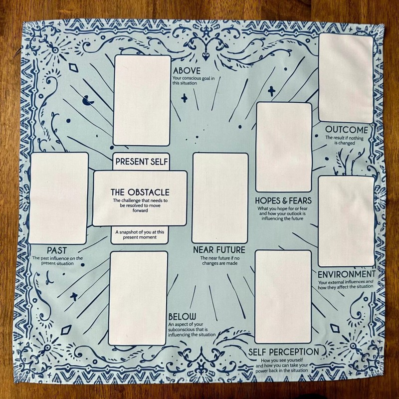 Celtic Cross Assistant Tarot Reading Spread Cloth, Blue Boho Design