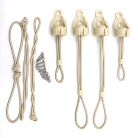 Roller Shade Tie Downs Curtains Tie Back with Holder Receivers Wall Mount Bungee Cords for Exterior Outdoor Deck Patio Pergola Porch Living Room (2 Pack) (Beige, Circle)